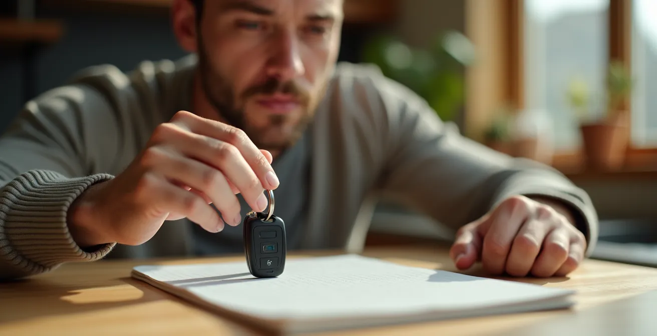 Portrait mettant en scène un usager préparant une liste d’objectifs avant de tester l’autopartage, ambiance authentique