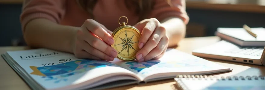 Étudiante réfléchissant à son choix de prépa médecine avec des documents d'orientation