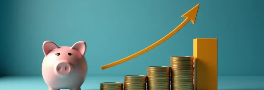 Illustration symbolique représentant l'optimisation de l'épargne avec des objets financiers stylisés