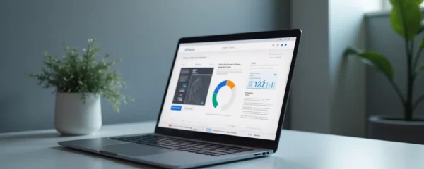 Écran d'ordinateur affichant une interface de site web moderne et épurée en cours de refonte