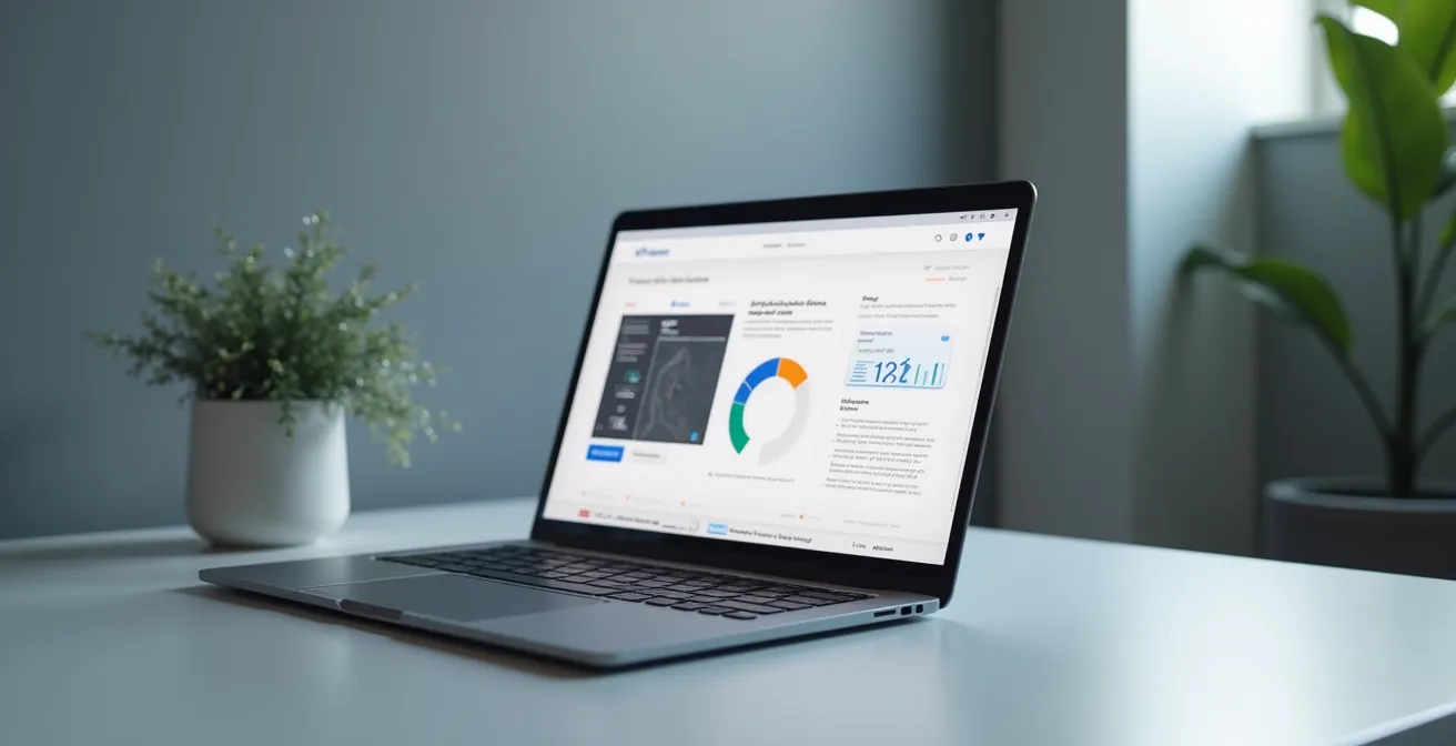 Écran d'ordinateur affichant une interface de site web moderne et épurée en cours de refonte