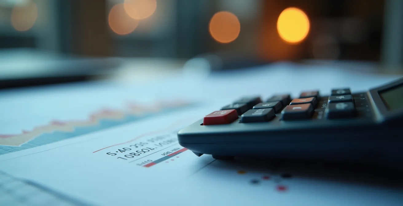 Détail macro d'une facture de gaz avec calculatrice professionnelle