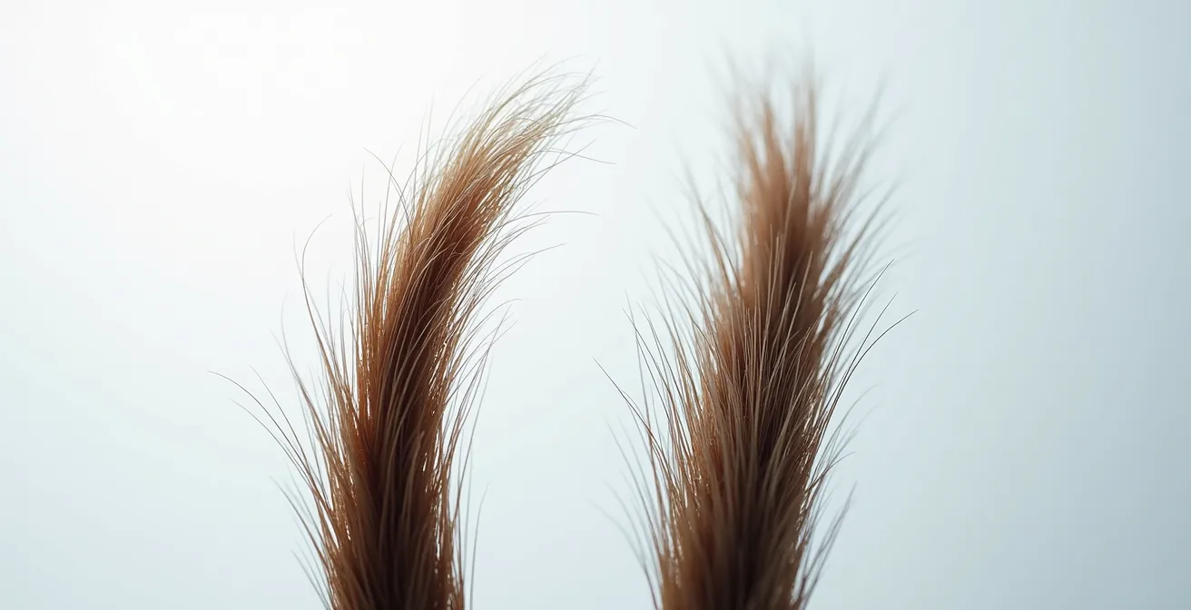 Comparaison microscopique de deux mèches de cheveux montrant différentes textures