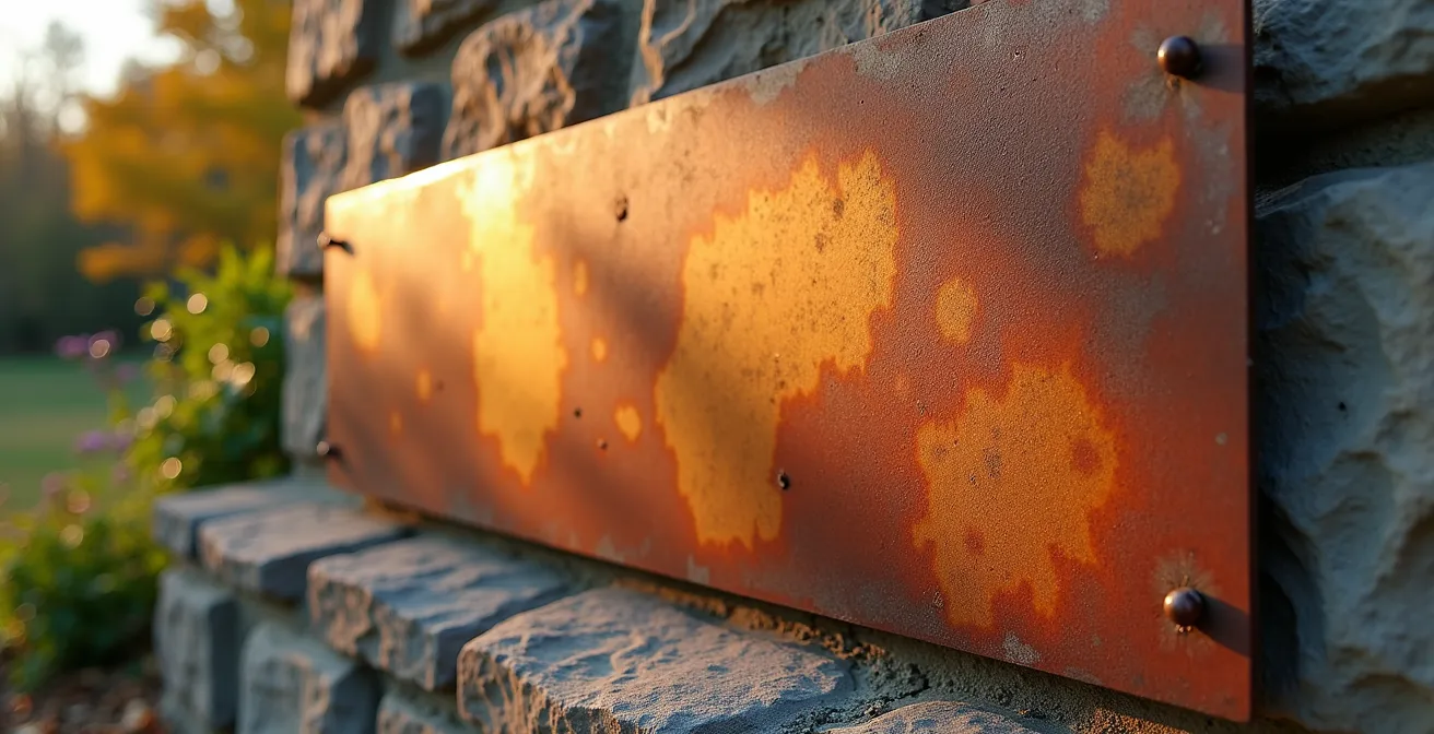 Surface d'acier Corten montrant les nuances de patine naturelle