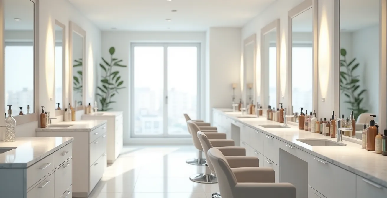 Intérieur moderne et épuré d'un salon de coiffure professionnel