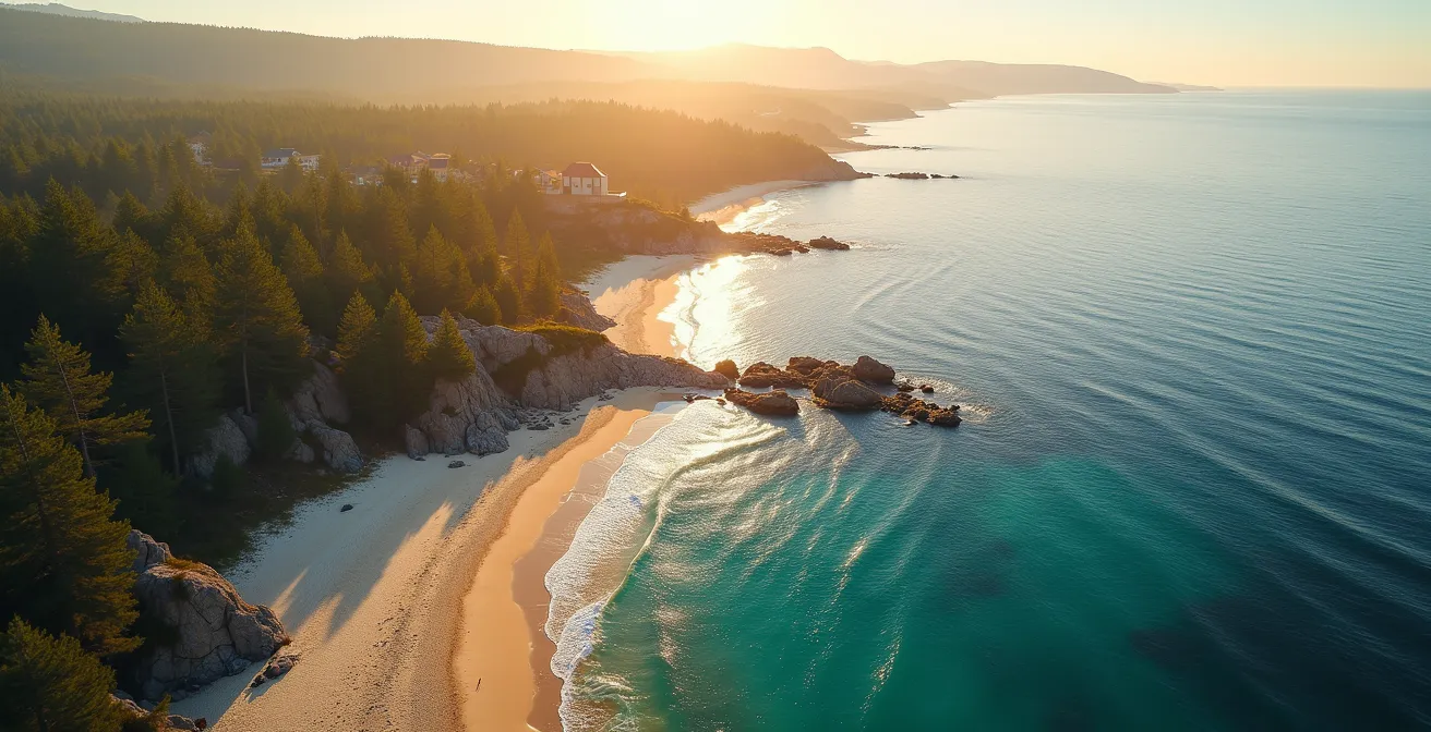 Vue aérienne montrant les contrastes entre littoral et zones intérieures du Bassin