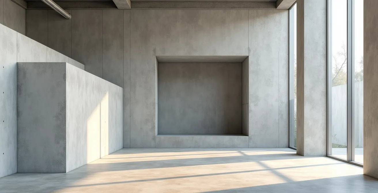 Vue d'ensemble d'une structure en béton après découpe montrant l'intégration réussie