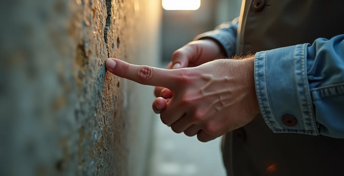 Ingénieur examinant une fissure structurelle sur un mur en béton
