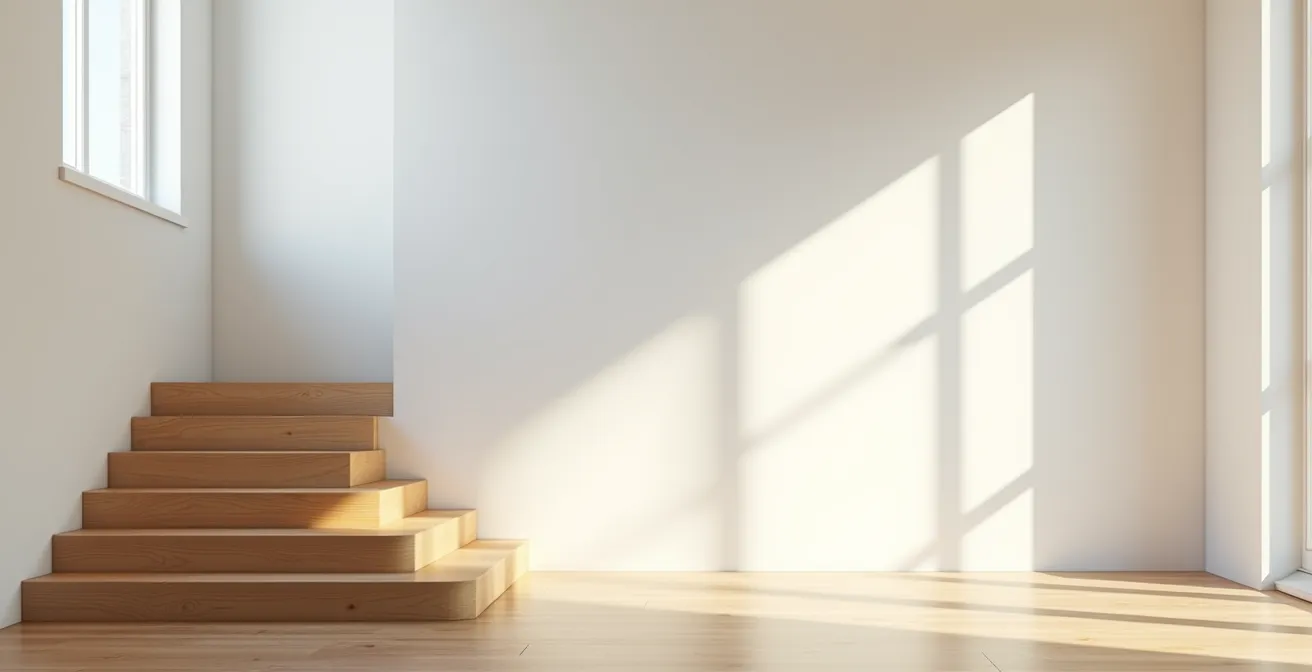 Vue architecturale d'un escalier moderne avec éclairage doux