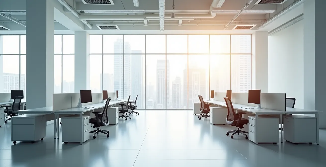 Espace de travail moderne avec mise en évidence de la circulation d'air