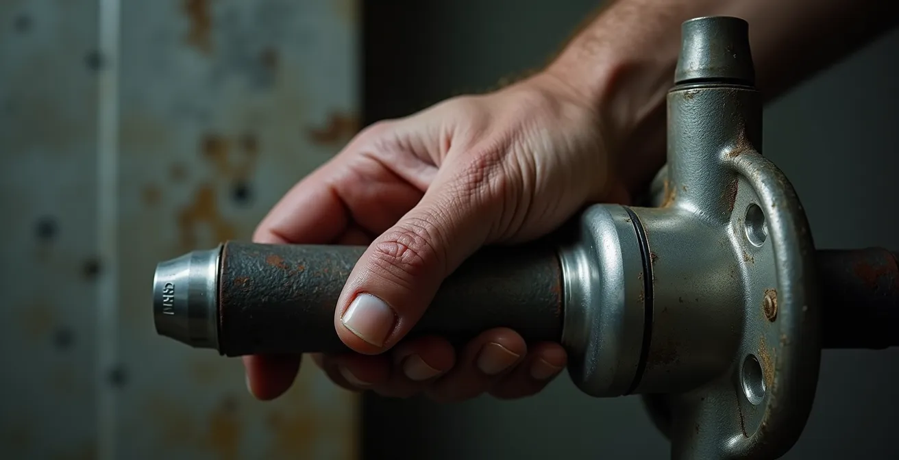 Main d'expert posée sur une pompe pour détecter les vibrations anormales