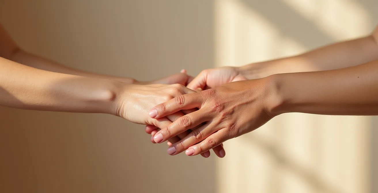 Axe Humain & Émotionnel : Comparaison visuelle de l'élasticité cutanée entre deux mains d'âges différents