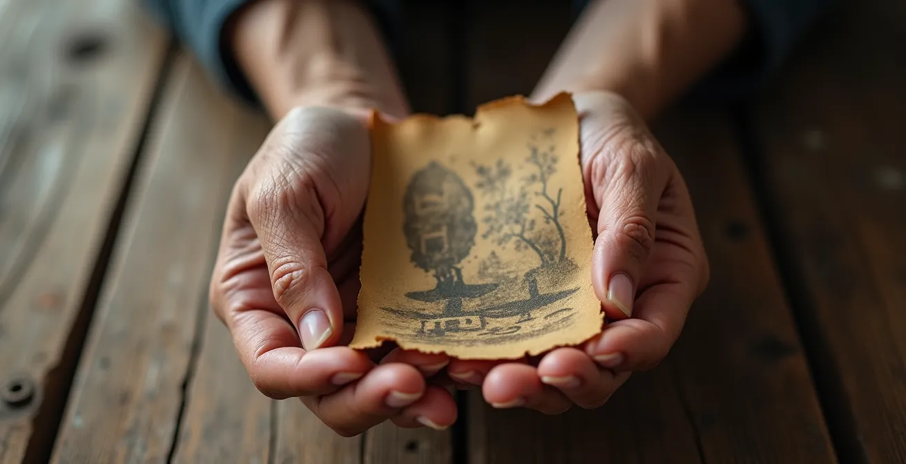 Mains de personne âgée tenant une photo ancienne