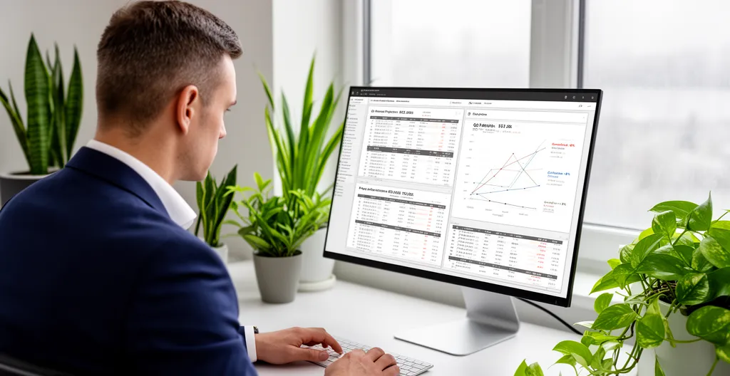 Personne concentrée analysant des données sur écran d'ordinateur