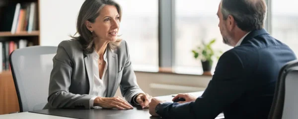 Consultation avec un notaire à Nantes dans un bureau moderne et lumineux
