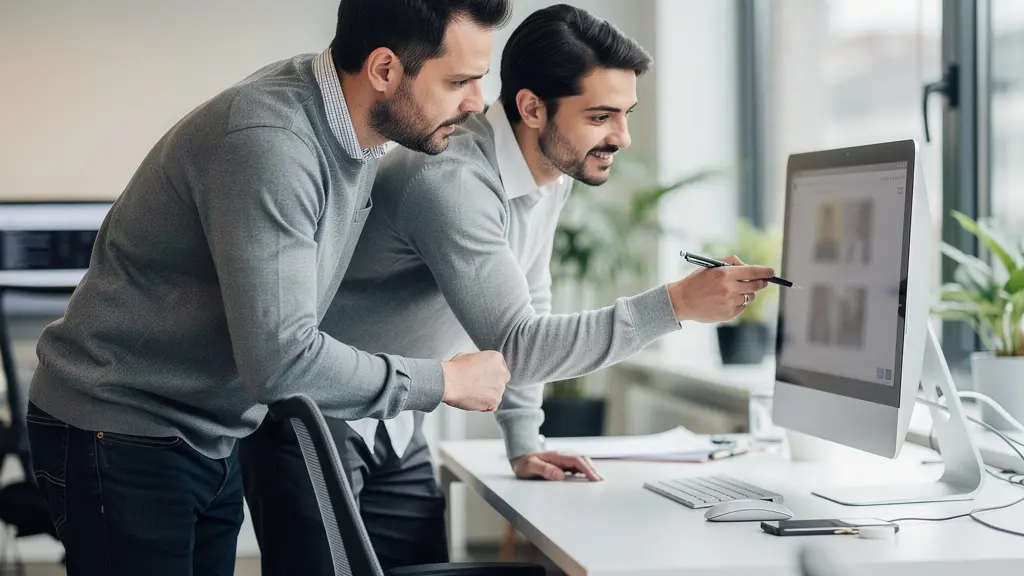 Deux collègues PME consultant ensemble logiciel recrutement candidatures écran