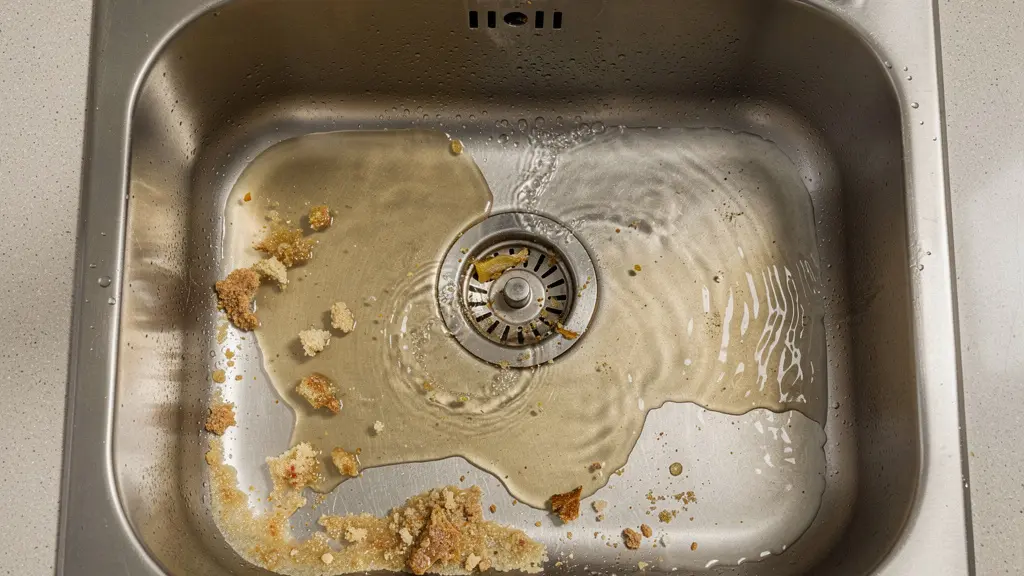 Eau stagnante dans évier cuisine signe canalisation bouchée