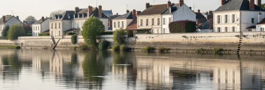 Vue panoramique des bords de Loire à Tours avec maisons en tuffeau typiques de la Touraine