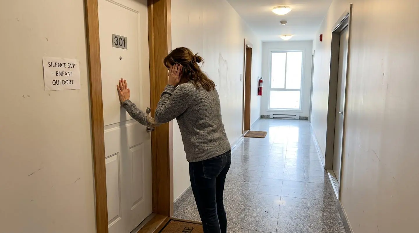 Porte d'entrée contemporaine fermée dans un couloir d'immeuble résidentiel moderne bien éclairé par la lumière naturelle