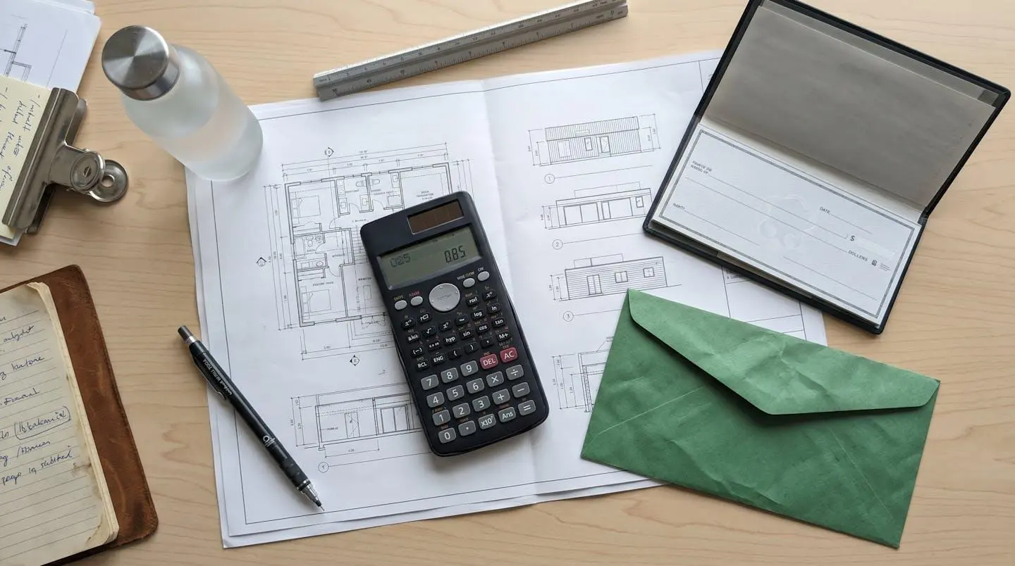 Mise en scène d'un projet d'agrandissement avec plans, calculs et enveloppe de subvention.