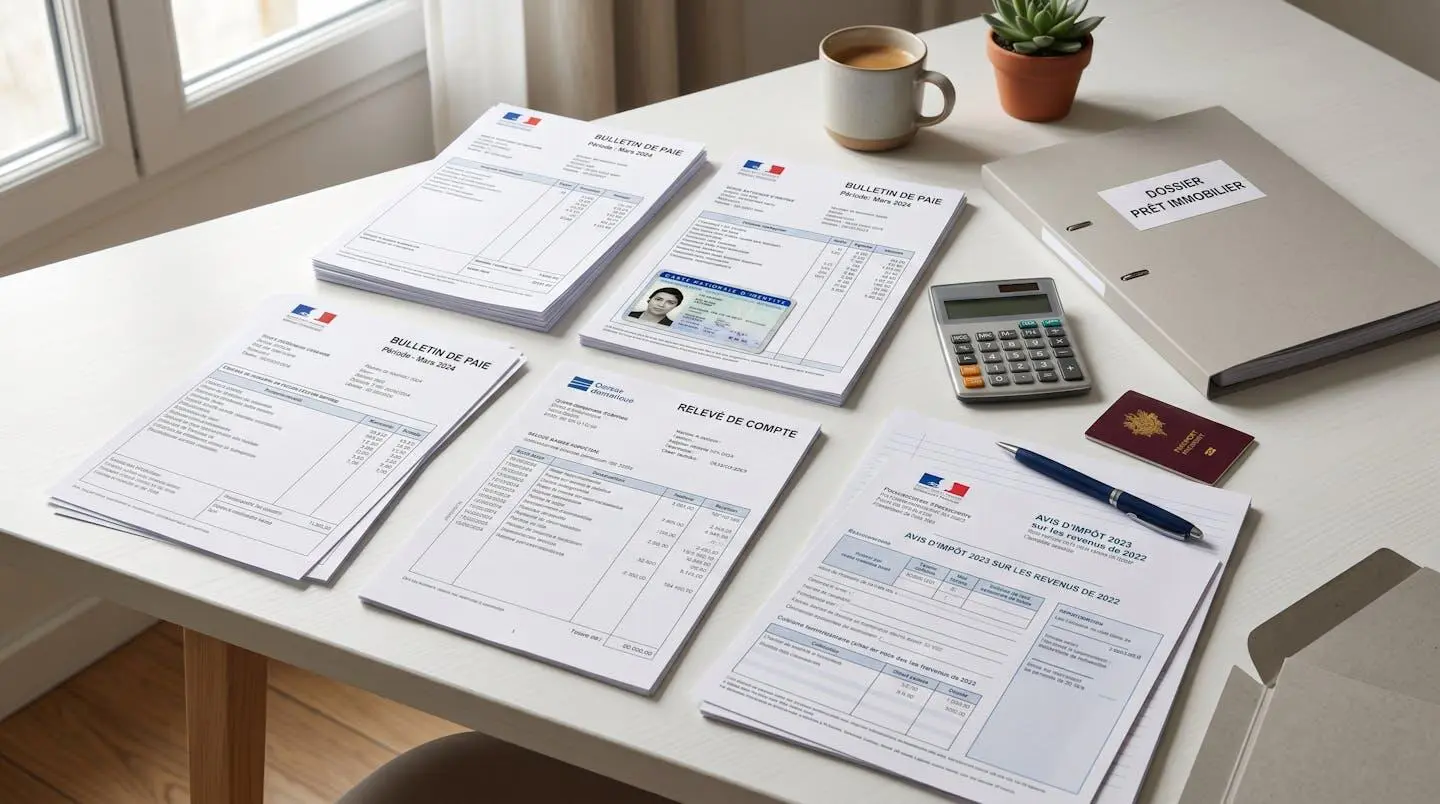 Documents administratifs français organisés pour constitution d'un dossier de crédit immobilier complet
